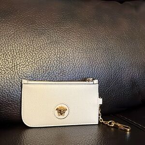 Versace unisex La Medusa leather logo zip up keychain card holder wallet NEW